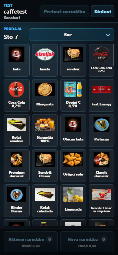 s_caffe klizni prikaz artikala na mobitelu u TEST firmi